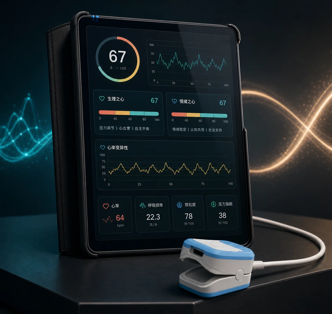 HRV 双心检测平板与指夹采集设备